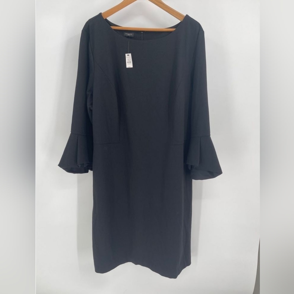 Talbot's 22W NWOT Black 3/4 ruffle sleeve zip back tailored sheath dress